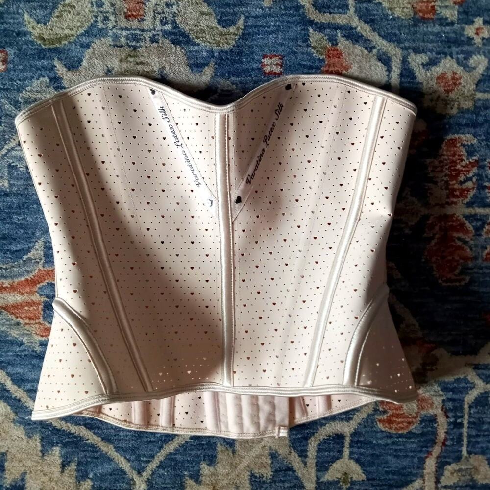 VARATINA ITALY Pink Latex Corset 42 XL Overbust NEW Boned Bustier Perforated